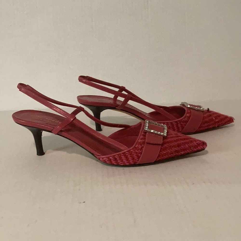KATE SPADE Pink Tweed Kitten Slingback Size 6 1/2 - Picture 6 of 16